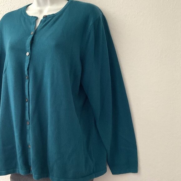 LIZ BAKER TURQUOISE BUTTON DOWN KNIT CARDIGAN - Picture 4 of 9